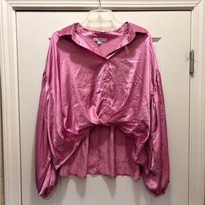 Pink Satin Button-Up Blouse